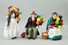 THREE ROYAL DOULTON FIGURES, 'The Old Balloon Seller', HN1315, 'The Balloon Man' HN1954 and 'Biddy