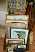 A SMALL QUANTITY OF PICTURES AND PRINTS, etc, to include two contemporary watercolour paintings of
