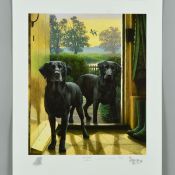 NIGEL HEMMING (BRITISH 1957), 'Early Risers', a limited edition print 61/295 of a pair of labradors,