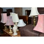A QUANTITY OF TABLE LAMPS, to include a figural lamp with two cherubs (9)