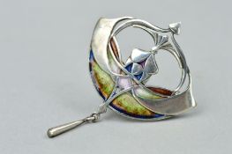 A SILVER ENAMEL PENDANT, of an openwork abstract organic design with graduated enamel detail,