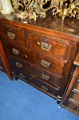 A VICTORIAN STAINED PINE CHEST of two short and three long drawers, approximate size width 89cm x