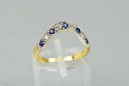 A LATE 20TH CENTURY 18CT GOLD SAPPHIRE AND DIAMOND 'SMILE' SHAPE TO FIT ETERNITY RING, ring size