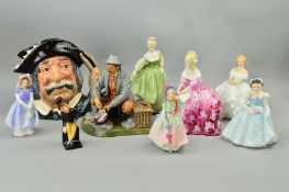 NINE ROYAL DOULTON FIGURES AND A CHARACTER JUG, to include 'Alfred Jingle' M52, 'Bon Appetit' HN2444
