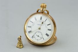 A GOLD PLATED POCKET WATCH AND A GOLD PLATED SMALL SEAL FOB, signed 'Watch & Chronometer