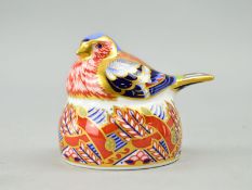 A ROYAL CROWN DERBY PAPERWEIGHT, 'Chaffinch Nesting', gold stopper