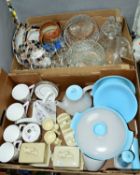 TWO BOXES OF CERAMICS AND GLASSWARE, including Poole pottery dinner wares, Lurpack ceramics,
