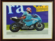 DAVE FOORD (BRITISH CONTEMPORARY) 'BACK ON TRACK', a limited edition print 31/500 of Carl Fogarty