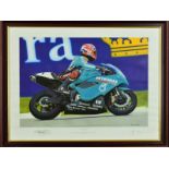 DAVE FOORD (BRITISH CONTEMPORARY) 'BACK ON TRACK', a limited edition print 31/500 of Carl Fogarty