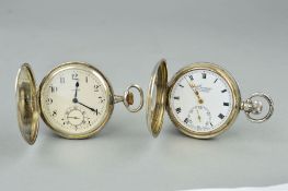 TWO SILVER POCKET WATCHES, the first designed as a full hunter by Election, with Arabic numerals and