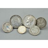 SIX GEORGIAN, VICTORIAN AND EDWARDIAN COINS, to include George III 1817 and 1819, George IV 1826,