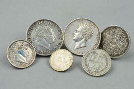 SIX GEORGIAN, VICTORIAN AND EDWARDIAN COINS, to include George III 1817 and 1819, George IV 1826,