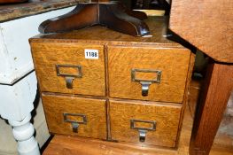 A 20TH CENTURY OAK FRAMED ADVANCE FOUR DRAWER CARD INDEX CABINET, approximate size width 38cm x