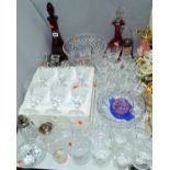 A QUANTITY OF GLASSWASE, to include ruby and cranberry glass decanters, Villeroy & Boch