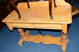A VICTORIAN PINE SIDE TABLE, with two drawers, approximate size width 106cm x depth 47cm x height