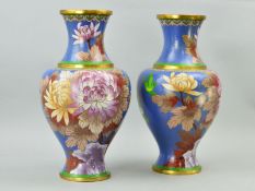 A PAIR OF CLOISONNE VASES, floral design, approximate height 31cm (2)