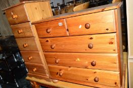 A MODERN PINE CHEST, of two short and three long drawers, together with a similar tall slim chest of