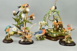SIX COUNTRY ARTISTS BIRD SCULPTURES, 'Goldfinch of Woodland Glade' No 04161, 'Reflections of Spring'