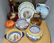A GROUP OF CERAMICS, to include two Royal Copenhagen plates 'Peters Jul' and a twin handled vase