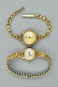 TWO LADIES WRISTWATCHES, to include a mid 20th Century Tissot, round case measuring approximately