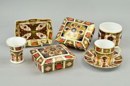 A GROUP OF ROYAL CROWN DERBY IMARI, ''1128' pattern coffee can and saucer, two rectangular covered