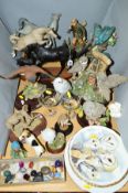 A GROUP OF ORNAMENTS, PLATES, GLASSES, etc, to include Beswick 'Black Beauty and Foal' on plinth