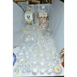VARIOUS CUT/ETCHED GLASSWARES, to include boxed Dartington decanter, candle holder etc