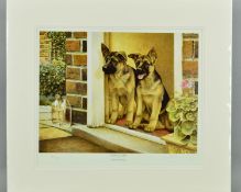 NIGEL HEMMING (BRITISH 1957), 'HOME GUARD', a limited edition print 348/500 of a pair of Alsatian