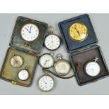 VARIOUS POCKET WATCHES (three of which are silver) and two bedside clocks (9)