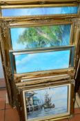 FIVE MARITIME OIL PAINTINGS, indistinctly signed featuring sailing boats and fishing boats, the
