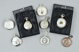 EIGHT HERITAGE COLLECTION POCKET WATCHES, to include one with a hunting scene to the reverse, one