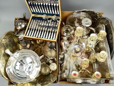TWO BOXES OF SILVER PLATE, including a Victorian Elkington four piece tea set with figural