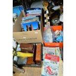 A BOX OF TRINKET BOXES, other sundry items and a box of guide books, mostly National Trust and
