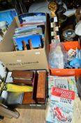 A BOX OF TRINKET BOXES, other sundry items and a box of guide books, mostly National Trust and