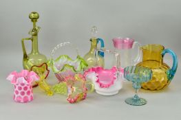 A COLLECTION OF LATE 19TH/EARLY 20TH CENTURY GLASS, to include a Stourbridge christening mug,