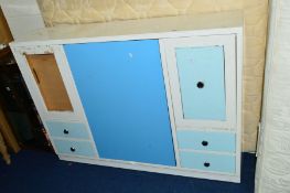 A VINTAGE PAINTED KITCHEN CABINET, with pull out table and various storage, approximate size width