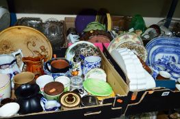 FIVE BOXES AND LOOSE CERAMICS AND GLASSWARE, including Spode blue and white, Royal Worcester oven to