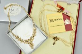 A CHRISTIAN DIOR BY MITCHEL MAER NECKLACE AND BOX AND A MAJORCA IMITATION PEARL NECKLACE, the