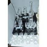 A QUANTITY OF BOXED ROYAL DOULTON DECANTER AND GLASS SETS, together with other loose glassware