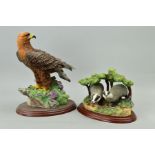 TWO BORDER FINE ARTS SCULPTURES, 'Golden Eagle' (style two) AO658 by Russell Willis and 'Badger