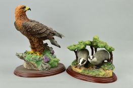 TWO BORDER FINE ARTS SCULPTURES, 'Golden Eagle' (style two) AO658 by Russell Willis and 'Badger
