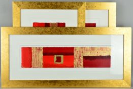 LINDA CHARLES (BRITISH 1969), three mixed media works of art using red pigments and gold leaf, all