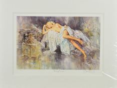 GORDON KING (BRITISH 1939), 'SERAPHINA', a limited proof print 9/39 of a nude woman reclining on a