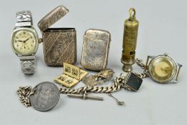 A SELECTION OF MAINLY LATE 19TH TO EARLY 20TH CENTURY JEWELLERY, to include two silver vesta