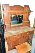 AN ARTS AND CRAFTS OAK MIRROR BACK SIDEBOARD, with two drawers (sd)