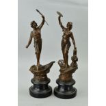 A PAIR OF ASCO SPELTER CLASSICAL FIGURES, Reg No 776465 and Reg No 776468, approximate height of
