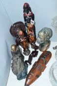 EIGHT ETHNIC/TRIBAL ITEMS, including treen figures, resin figures, etc (8)