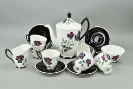 A ROYAL ALBERT 'MASQUERADE' COFFEE SET, to include coffee pot, cream jug, sugar bowl, six cups (