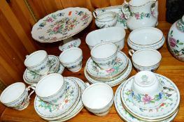 AN AYNSLEY 'PEMBROKE' EIGHT PLACE TEASET, to include a cake plate, sugar bowl, milk jug, cups and
