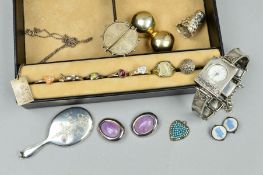 A SELECTION OF SILVER AND WHITE METAL JEWELLERY, to include an early 20th century silver minature